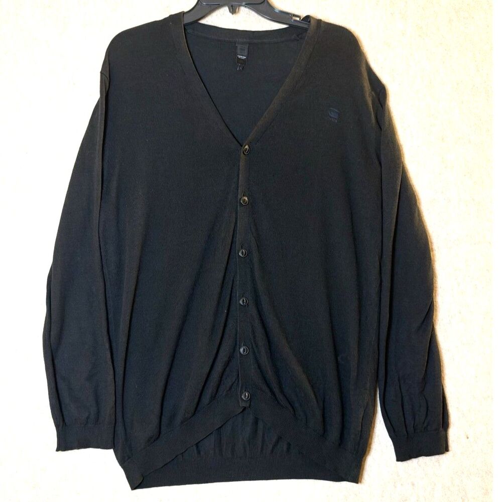 G-Star RAW Men’s XL Black Cardigan Sweater V-Neck Button Front Knit